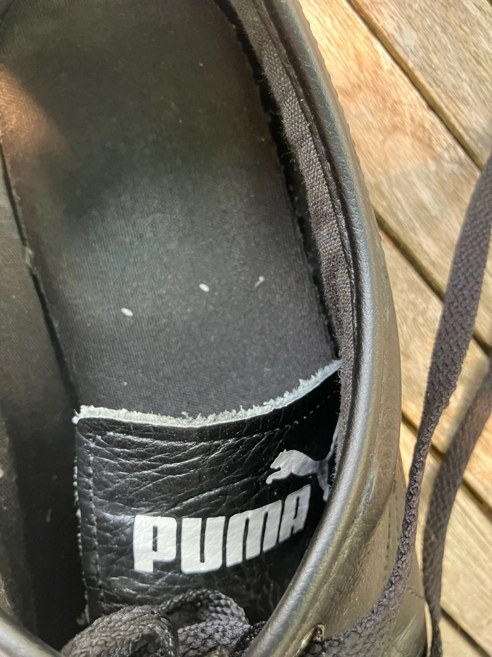 Puma Men's Black Leather Boat Shoes with White Trim